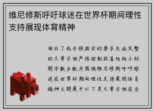 维尼修斯呼吁球迷在世界杯期间理性支持展现体育精神